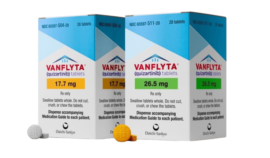 VANFLYTA（奎扎替尼）已在美国和日本获批上市，用于治疗FLT3-ITD阳性急性髓系白血病患者