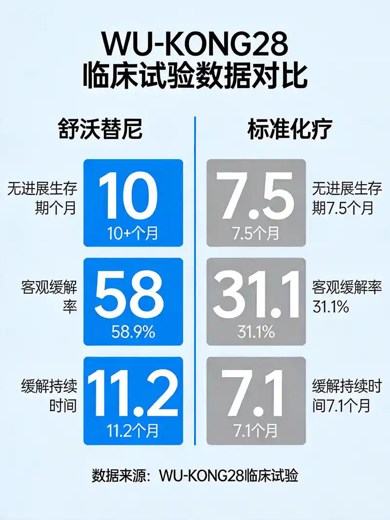 WU-KONG28试验核心疗效数据对比——舒沃替尼vs标准化疗