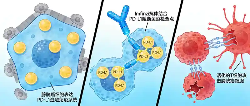PD-L1免疫检查点抑制剂作用机制示意图