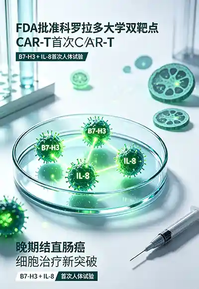 可愈有道_出国看病_FDA批准科罗拉多大学双靶点CAR-T（B7-H3+IL-8）首次人体试验：晚期结直肠癌细胞治疗新突破
