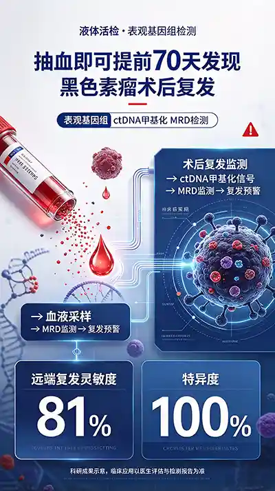 可愈有道_出国看病_抽血即可提前70天发现黑色素瘤术后复发&mdash;&mdash;表观基因组ctDNA甲基化MRD检测，远端复发灵敏度81%/特异度100%