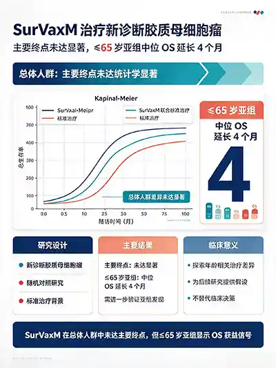 可愈有道_出国看病_SurVaxM 治疗新诊断胶质母细胞瘤：主要终点未达显著，&le;65 岁亚组中位 OS 延长 4 个月